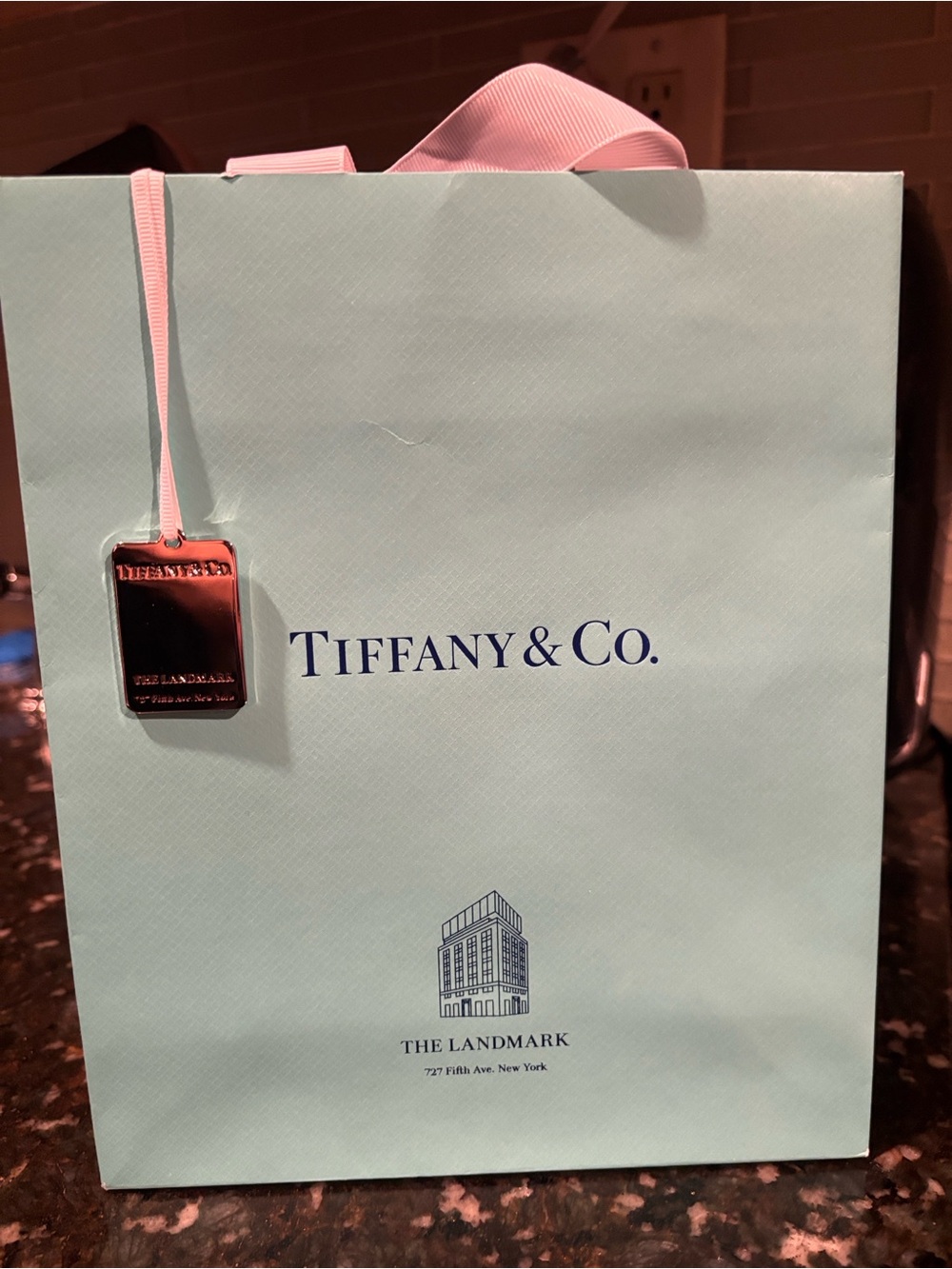 Tiffany & Co. Robin's-Egg Blue Gift Bag with Exclusive Landmark Silver Charm